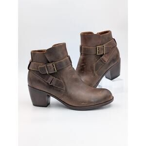 b.o.c. Born Ankle Boots Women 9.5 Brown Shea Booties Leather Buckle Heeled Biker